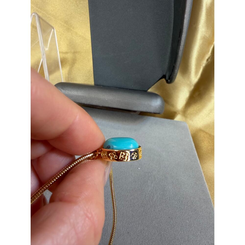 Stainless Steel Turquoise Pendant Necklace Gold Tone Waterproof 20" Chain New - Picture 5 of 14